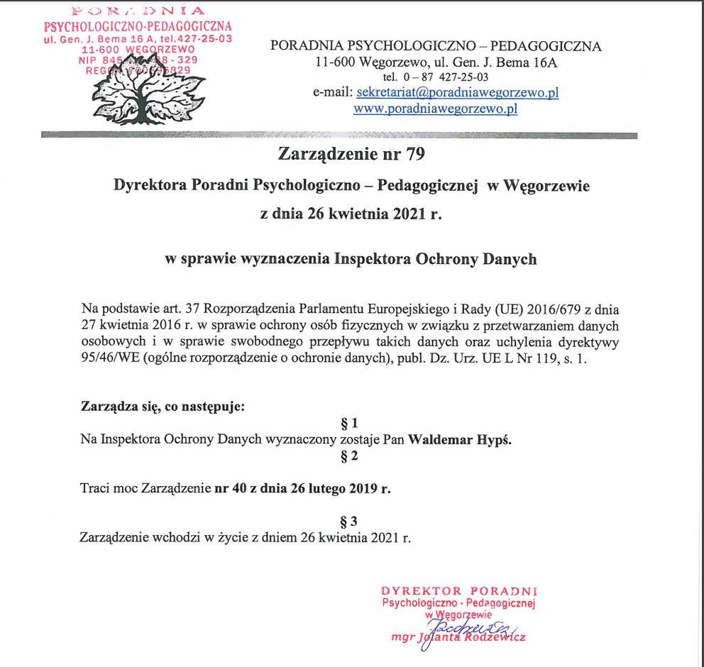 Zarządzenie - powołanie IOD