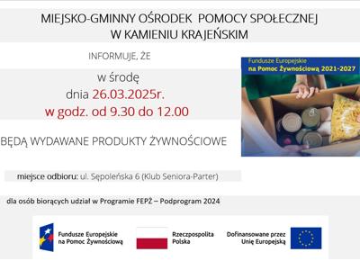 informacja o terminie i miejscu odbioru pomocy żywnościowej