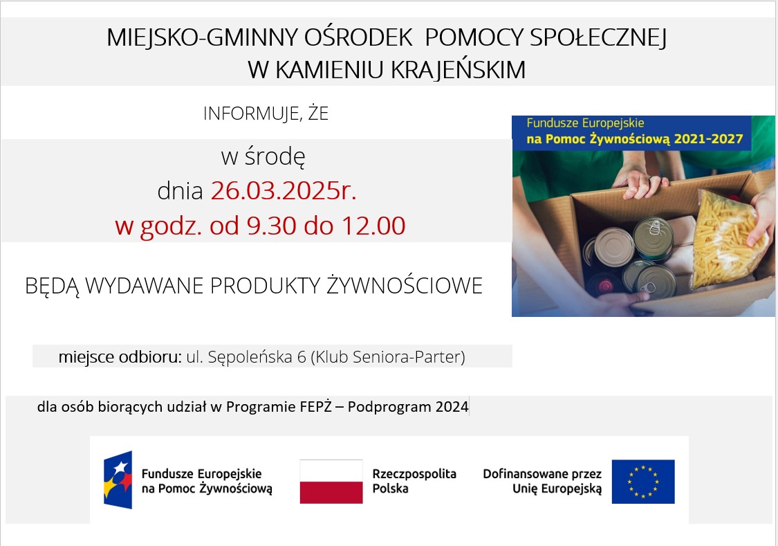 informacja o terminie i miejscu odbioru pomocy żywnościowej