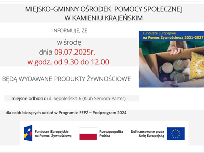 plakat informujący o terminie odbioru pomocy żywnościowej