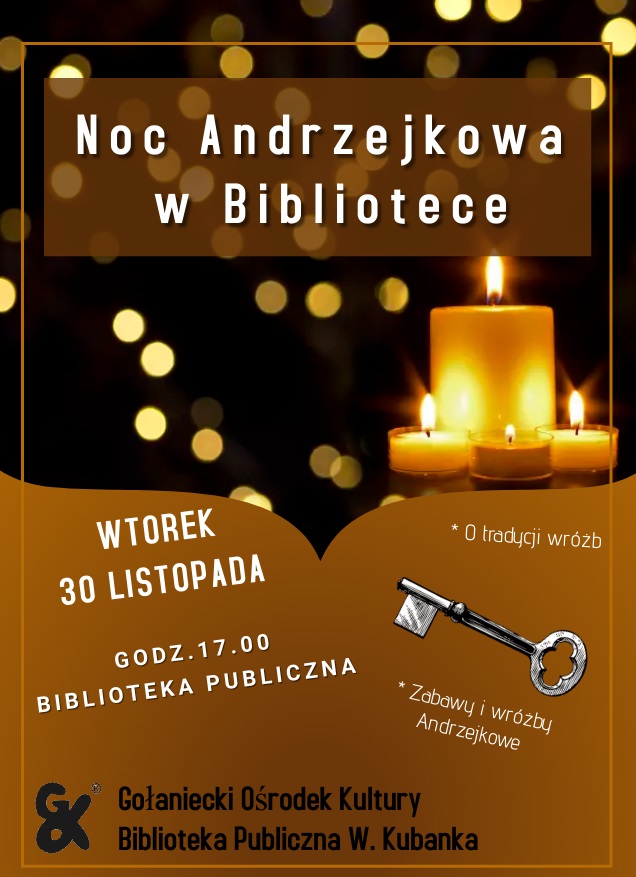 Plakat-Andrzejki w Bibliotece