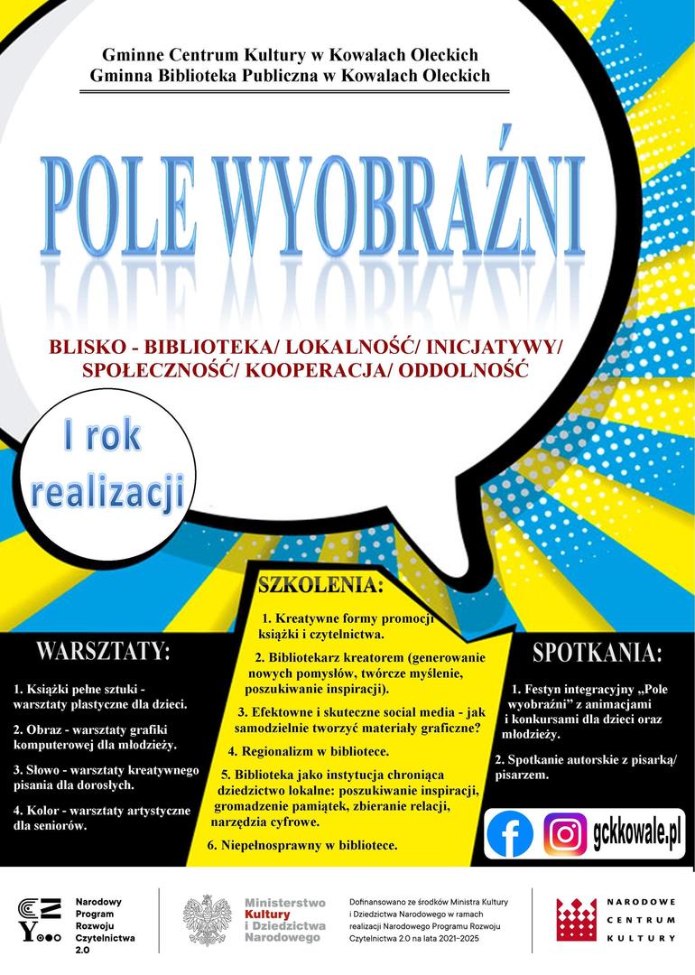 Plakat informujący o wydarzeniach i szkoleniach