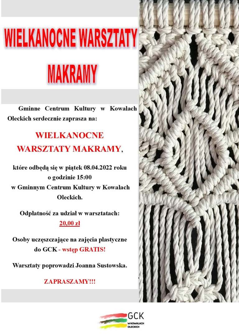 Informacje o warsztatach.