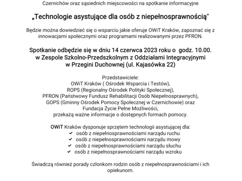 Technologie asystujące dla osób z niepełnosprawnością