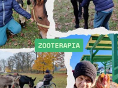 Mieszkańcy DPS w Gościeradowie na zajęciach z zooterapii.