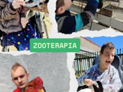 Mieszkańcy DPS w Gościeradowie na zajęciach z zooterapii.