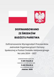 Plakat programu "Dofinansowanie wynagrodzeń pracowników jednostek organizacyjnych pomocy społecznej w postaci dodatku motywacyjnego na lata 2024-2027"