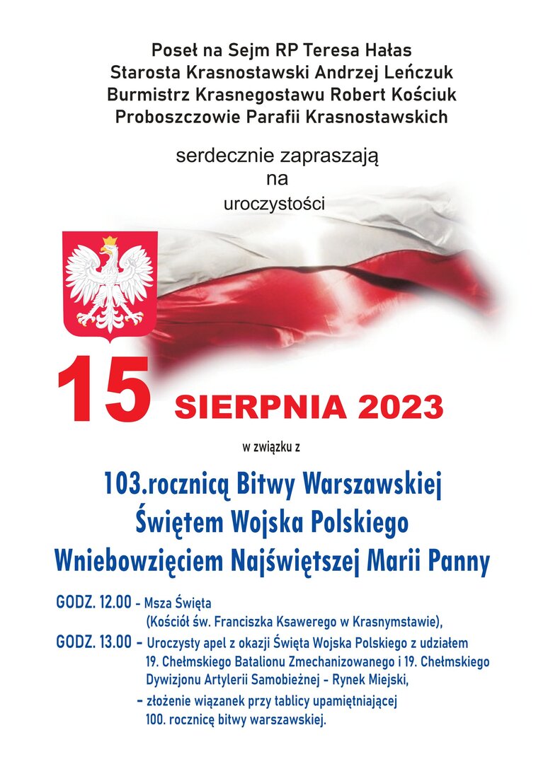 Na zdjęciu znajduje się flaga biało czerwona wraz z godłem Polski. 