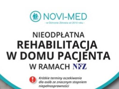 plakat z informacją o nieodpłatnej rehabilitacji w domu pacjenta