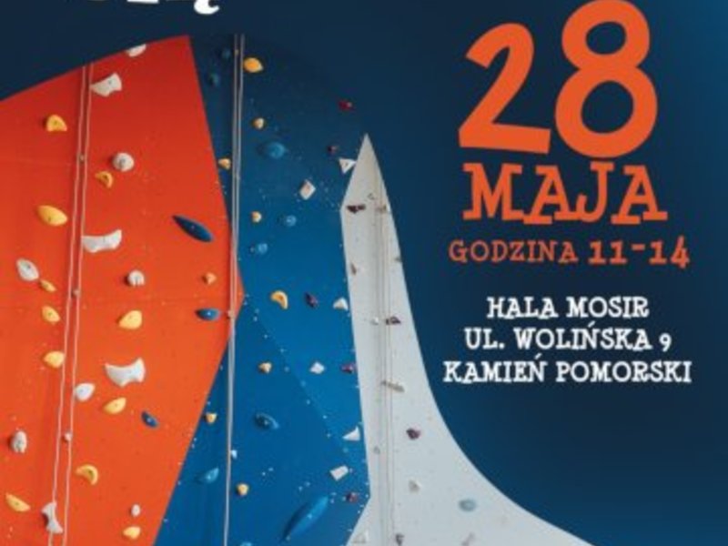 Plakat zapraszający na otwarcie ścianki wspinaczkowej