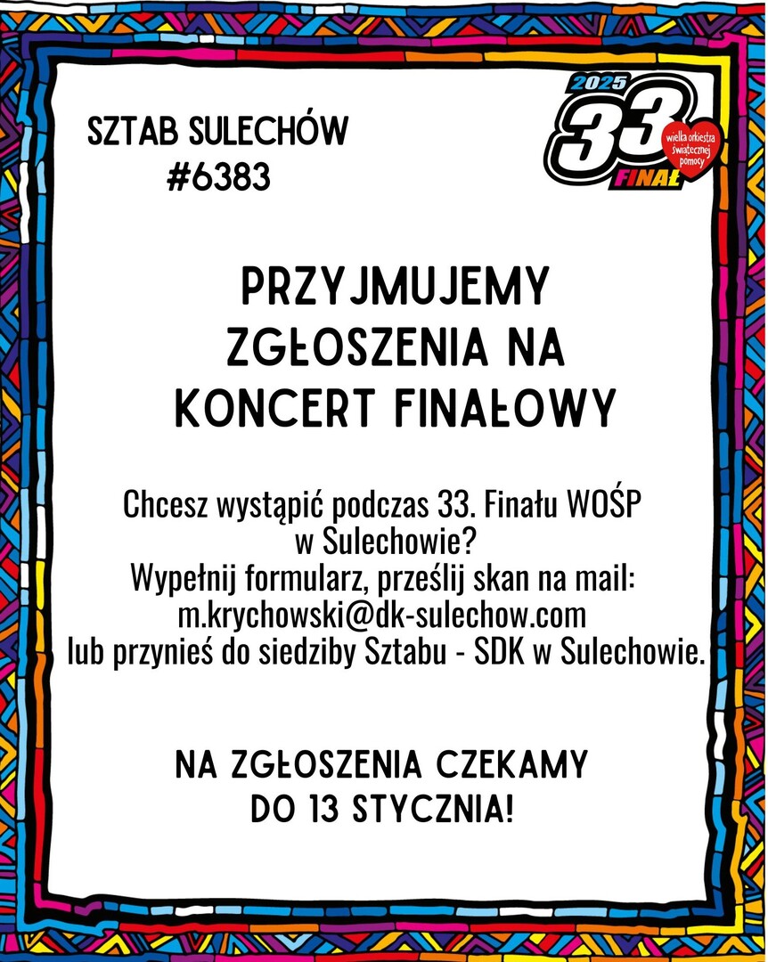 zgłoszenia na koncert wośp