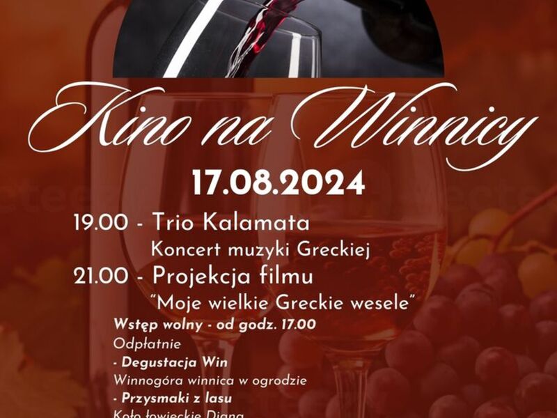 Plakat z programem imprezy Kino na Winnicy