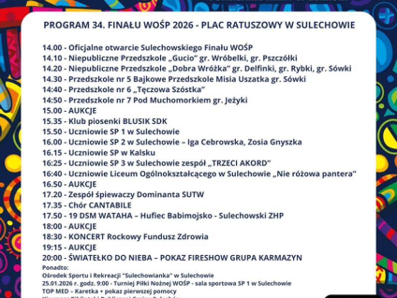 plakat 34. FINAŁ WOŚP w Sulechowie