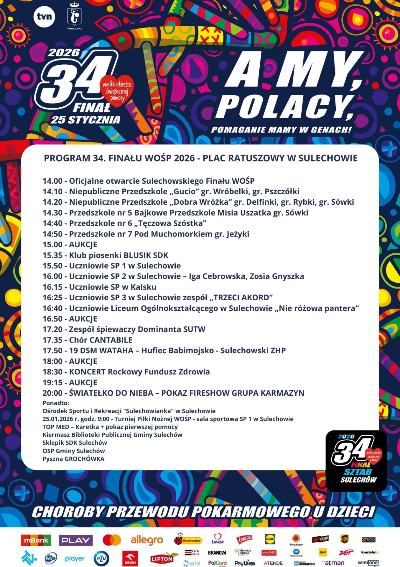 plakat 34. FINAŁ WOŚP w Sulechowie