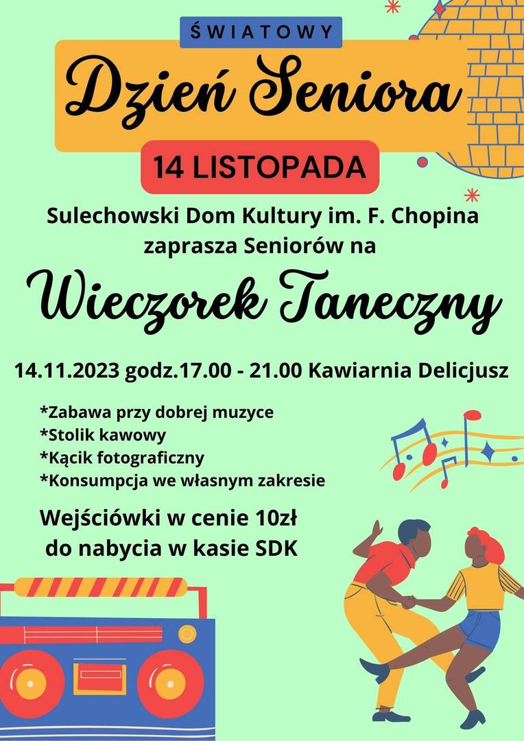 plakat wieczorek taneczny dla seniorów