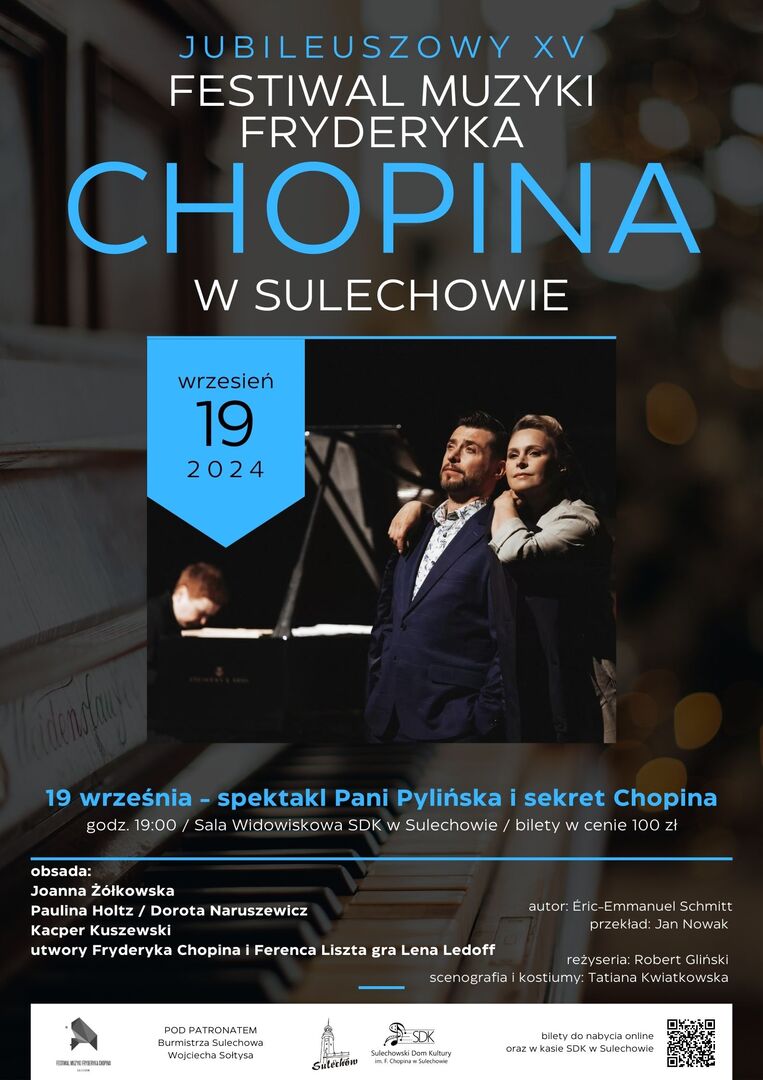 Plakat spektaklu "Pani Pylińska i sekret Chopina"