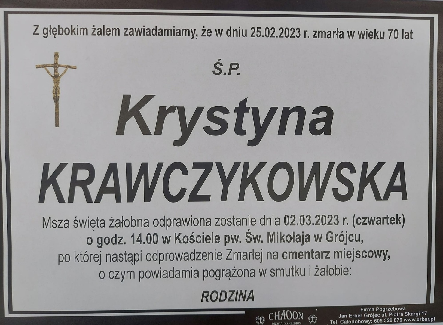 Pogrzeb p. Krystyny Krawczykowskiej