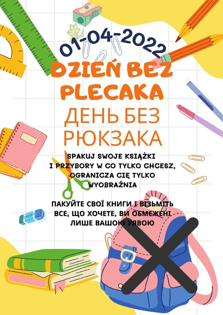 Plakat informacyjny o dniu bez plecaka