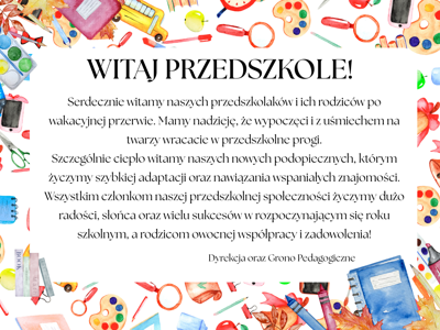 Serdeczne powitanie przedszkolaków i rodziców w nowym roku szkolnym