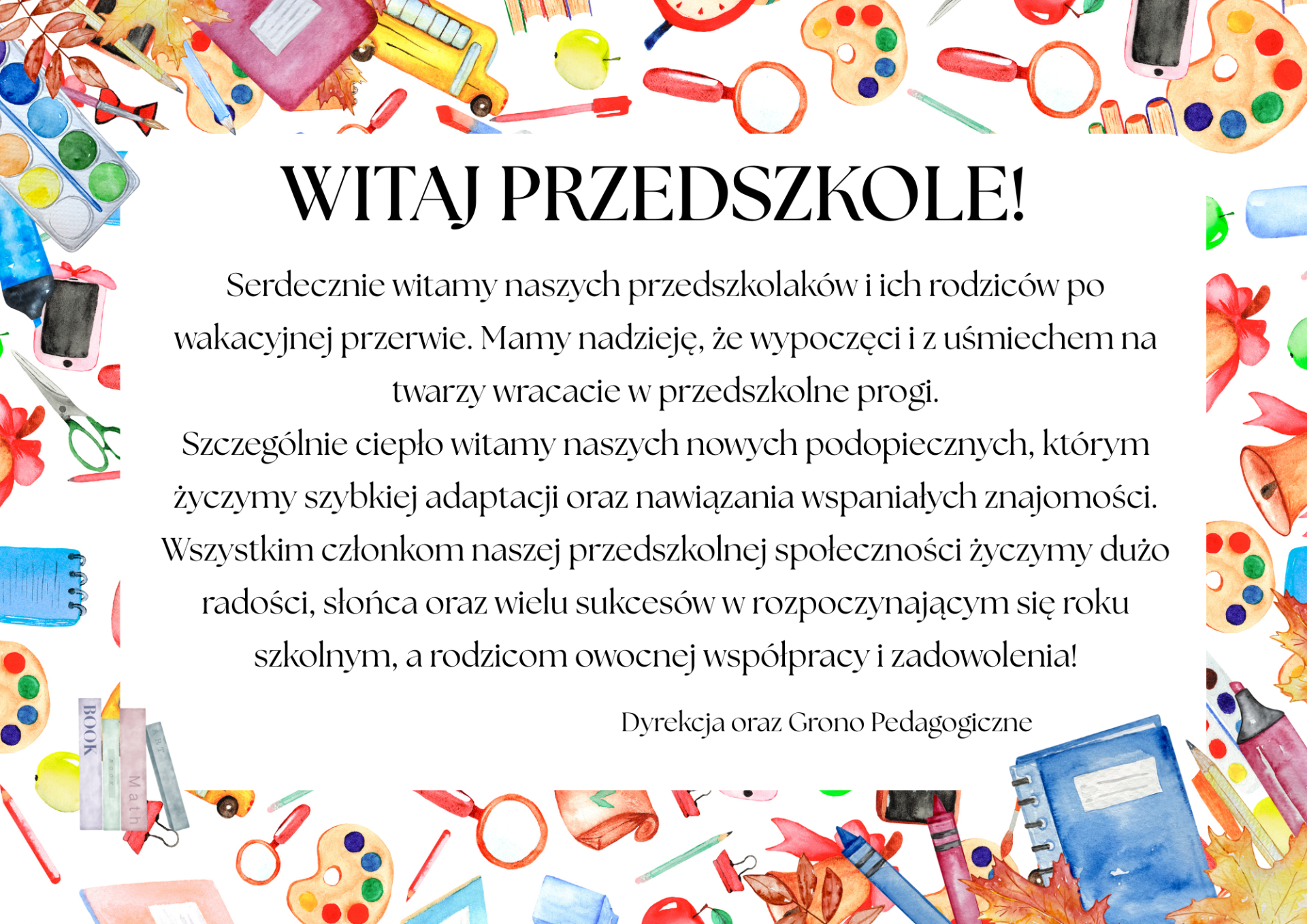 Serdeczne powitanie przedszkolaków i rodziców w nowym roku szkolnym