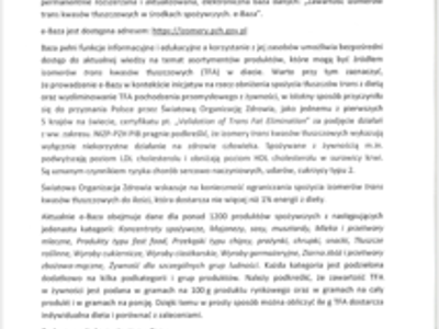 Pismo nt. Zawartości izomerów trans kwasów tłuszczowych.