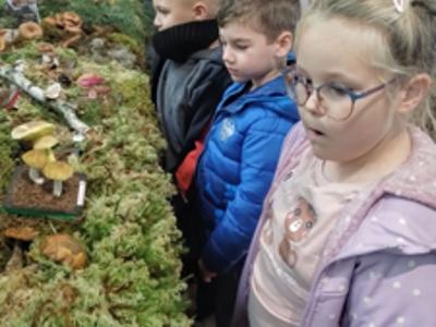 Dzieci oglądające eksponaty.