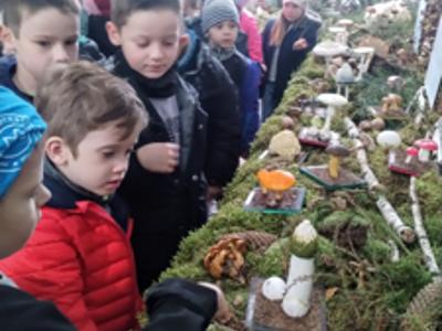 Dzieci oglądające eksponaty.