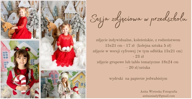 Plakat informacyjny dotyczący sesji fotograficznej.