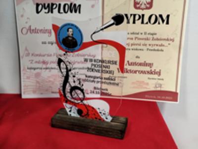 Statuetka i dyplomy za udział w konkursie.