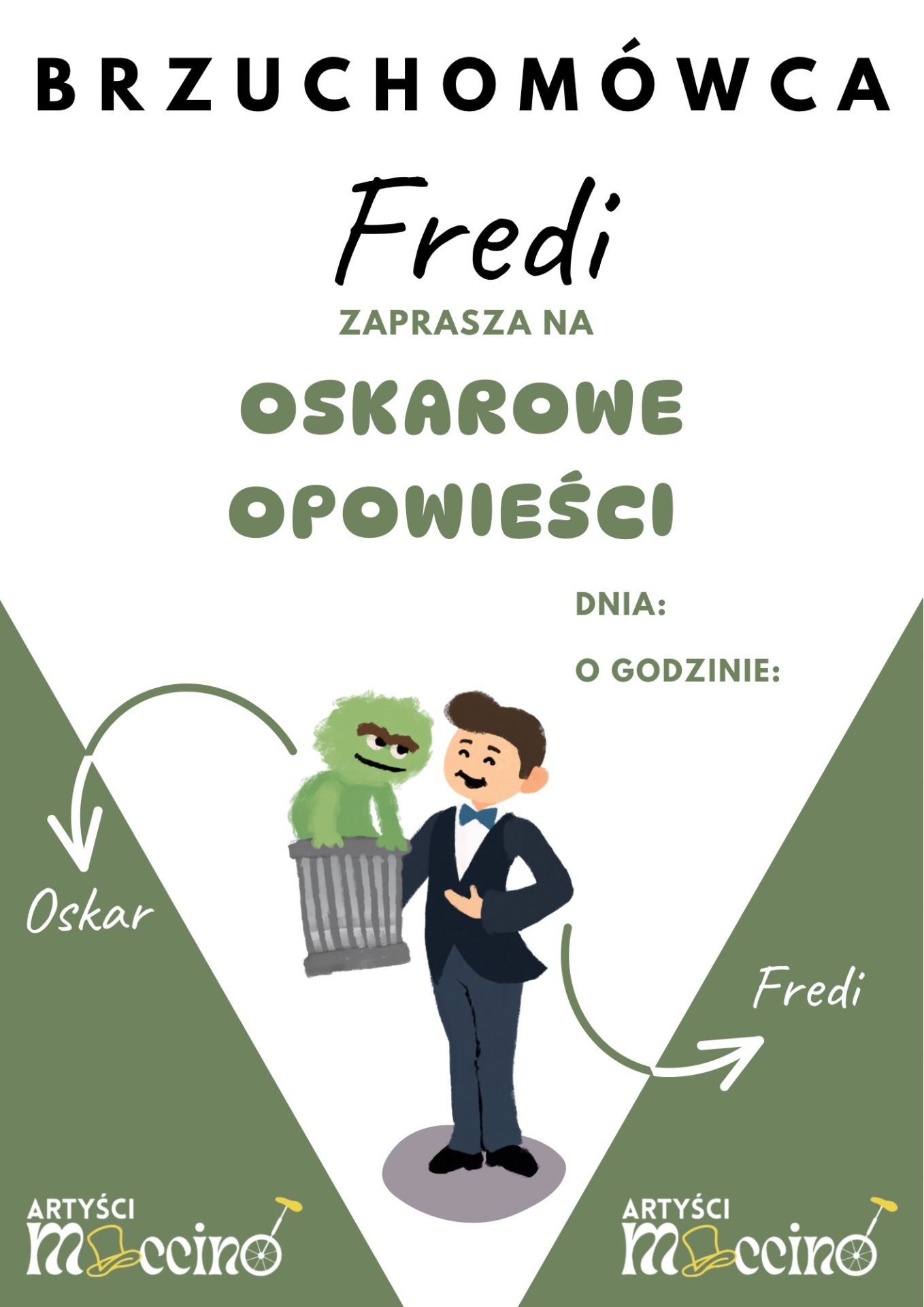 Plakat informacyjny o spotkaniu z brzuchomówcą.