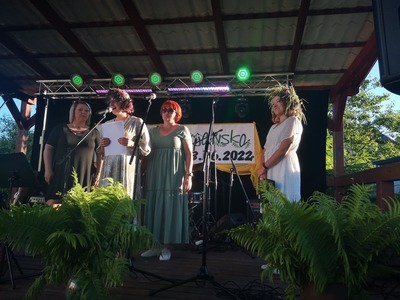 Scena letnia Miejsko-Gminnego Ośrodka Kultury , występy artystów na scenie.