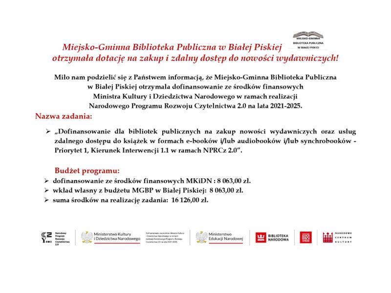 Biblioteka otrzymała dofinansowanie