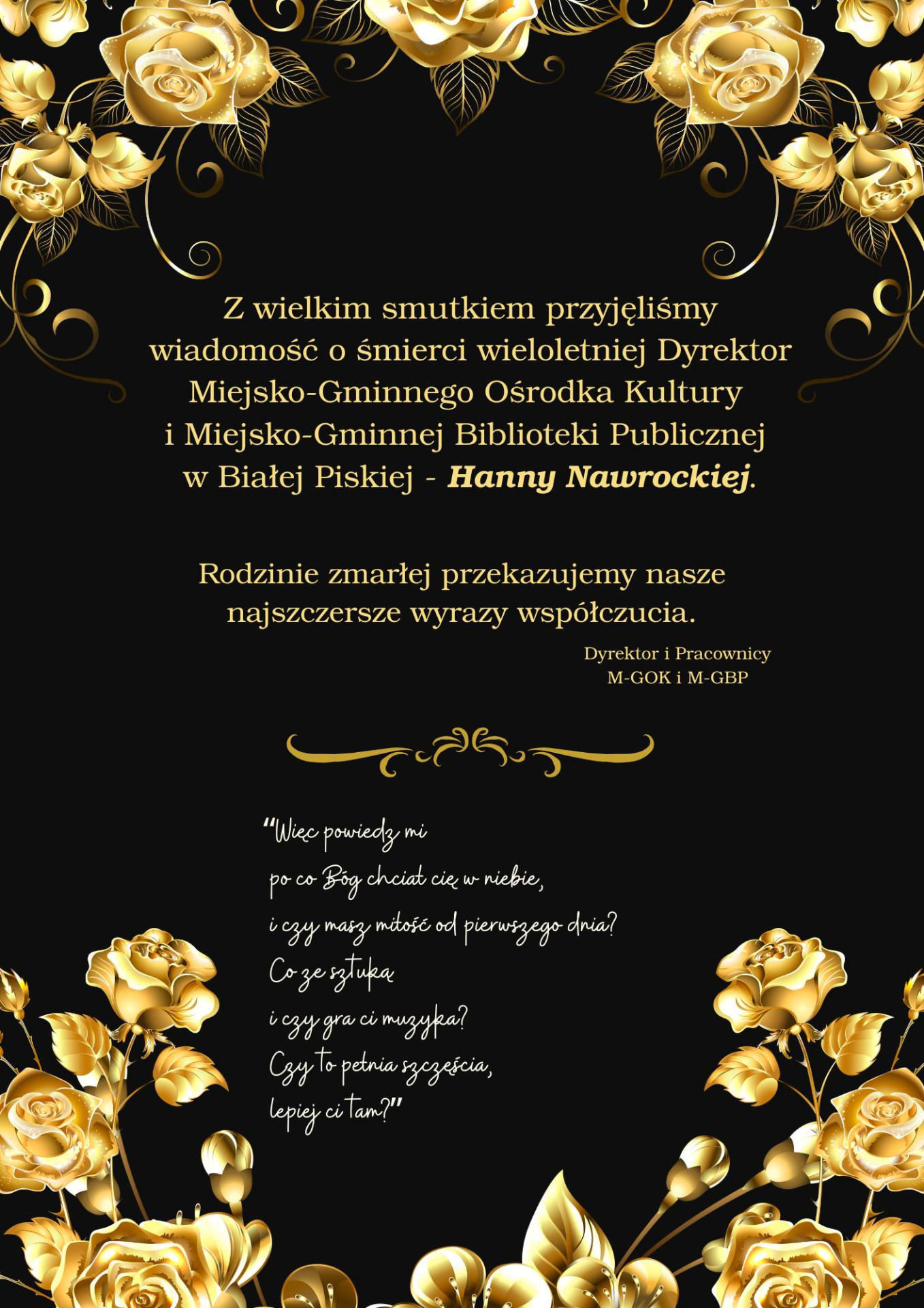 Z żalem żegnamy wieloletnią Dyrektor Domu Kultury i Biblioteki 