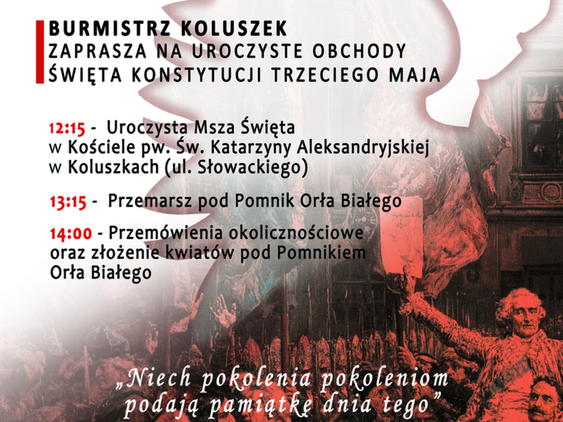 Plakat - Zaproszenie na Uroczyste Obchody 232. Rocznicy Uchwalenia Konstytucji 3 Maja