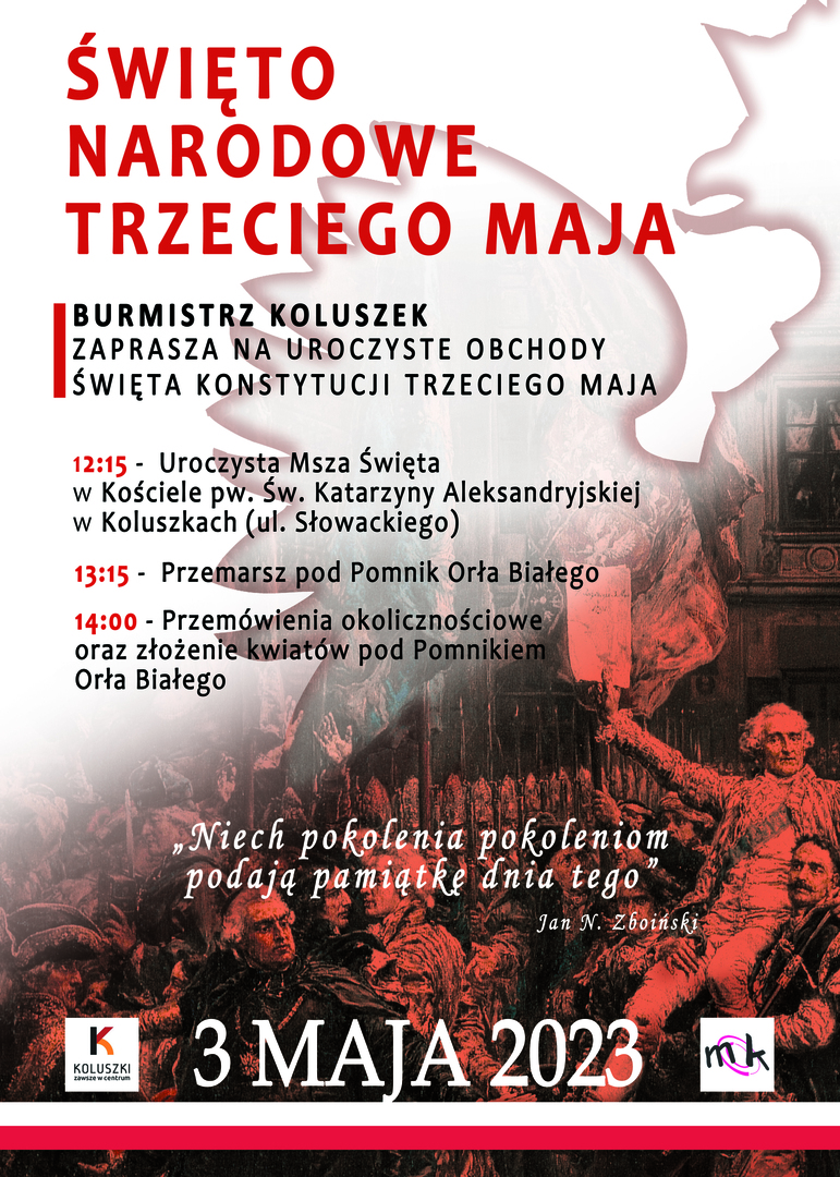 Plakat - Zaproszenie na Uroczyste Obchody 232. Rocznicy Uchwalenia Konstytucji 3 Maja
