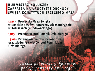 Plakat - Zaproszenie na Uroczyste Obchody 232. Rocznicy Uchwalenia Konstytucji 3 Maja