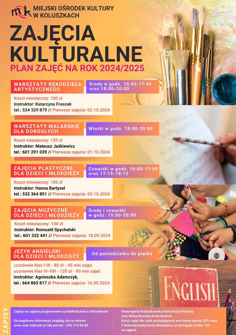 Plakat - szczegółowy wykaz zajęć organizowanych w roku kulturalnym 2024-2025