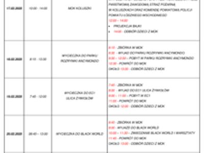 Plan zajęć - I turnus Ferii 2025