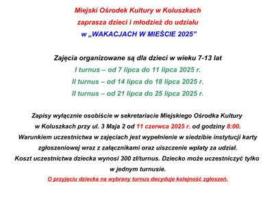 Ogłoszenie WAKACJE W MIEŚCIE 2025