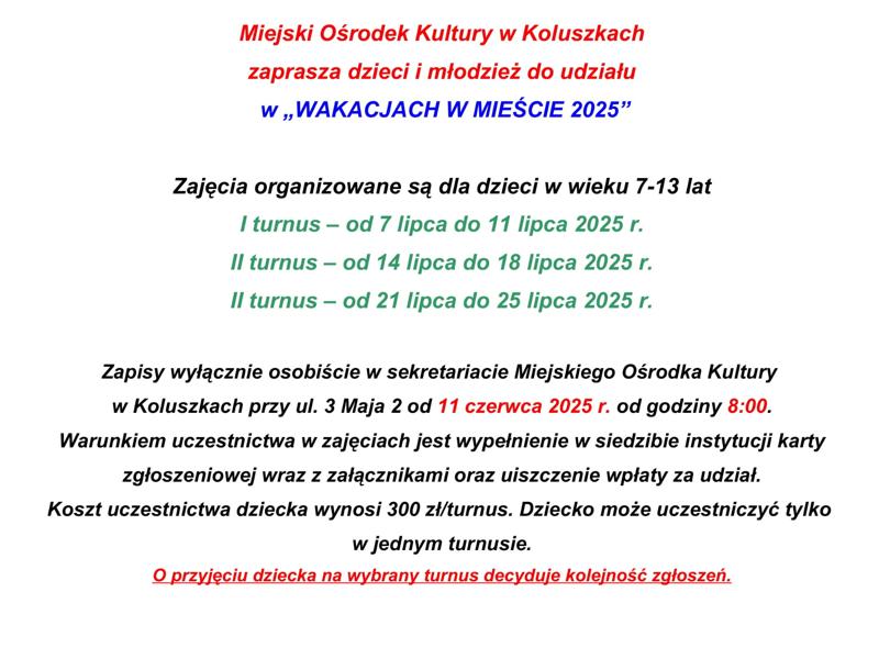 Ogłoszenie WAKACJE W MIEŚCIE 2025