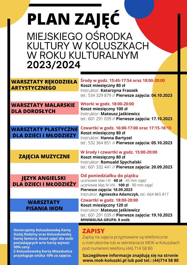 Szczegółowy wykaz zajęć w roku kulturalnym 2023-2024