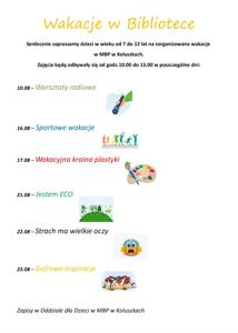 plakat informacyjny dotyczący wakacji w bibliotece