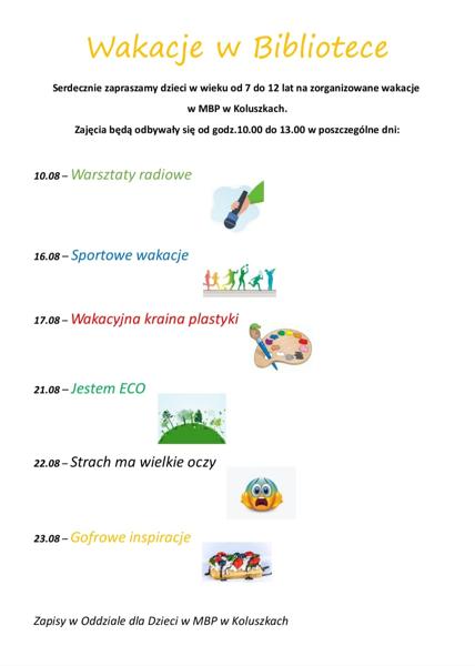 plakat informacyjny dotyczący wakacji w bibliotece