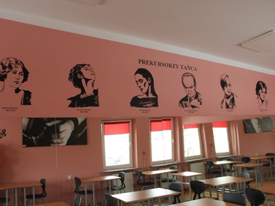 Grafika na ścianie w  sali nr 15 Prekursorzy tańca