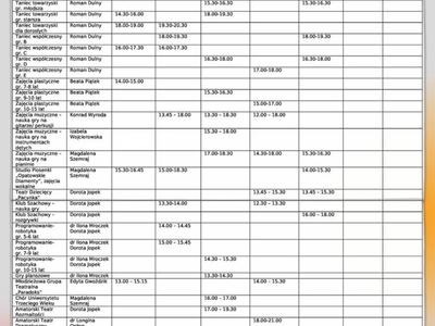 Harmonogram zajęć w OOK w nowym sezonie artystycznym 2022_2023