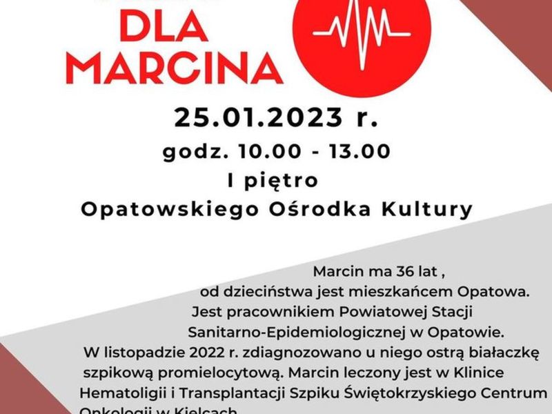 Zbiórka krwi dla Marcina Skrzypczaka w Opatowskim Ośrodku Kultury