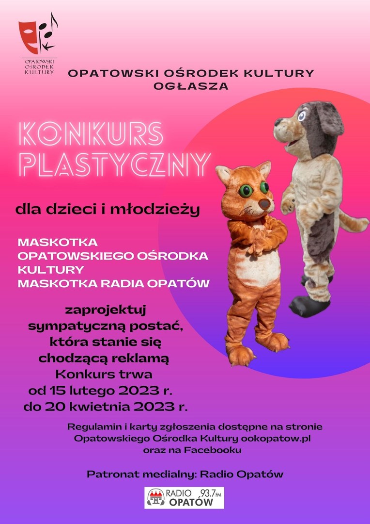 Plakat Konkursu OOK na Maskotkę Reklamę OOK i Radia Opatów
