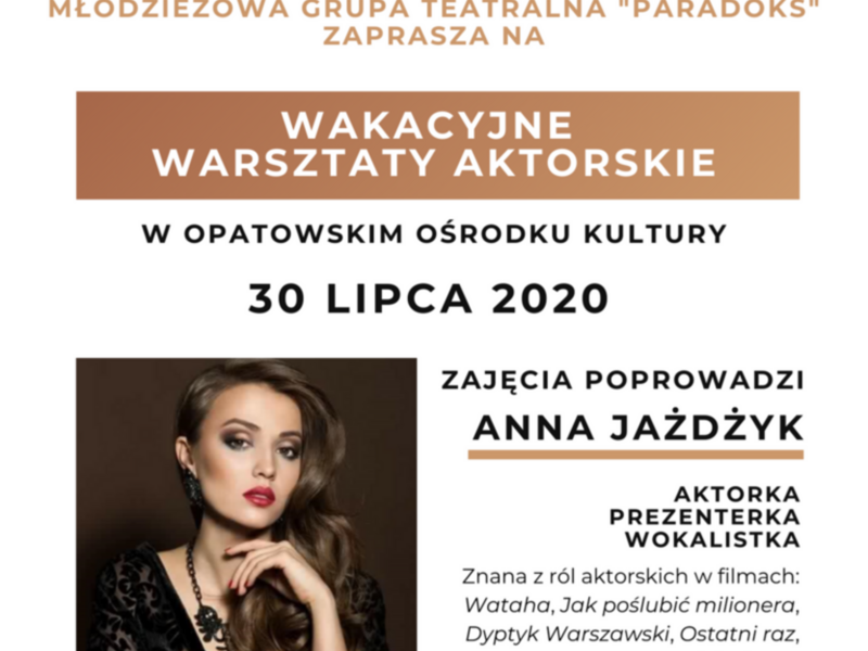 Warsztaty Aktorskie z Anną Jażdżyk - plakat