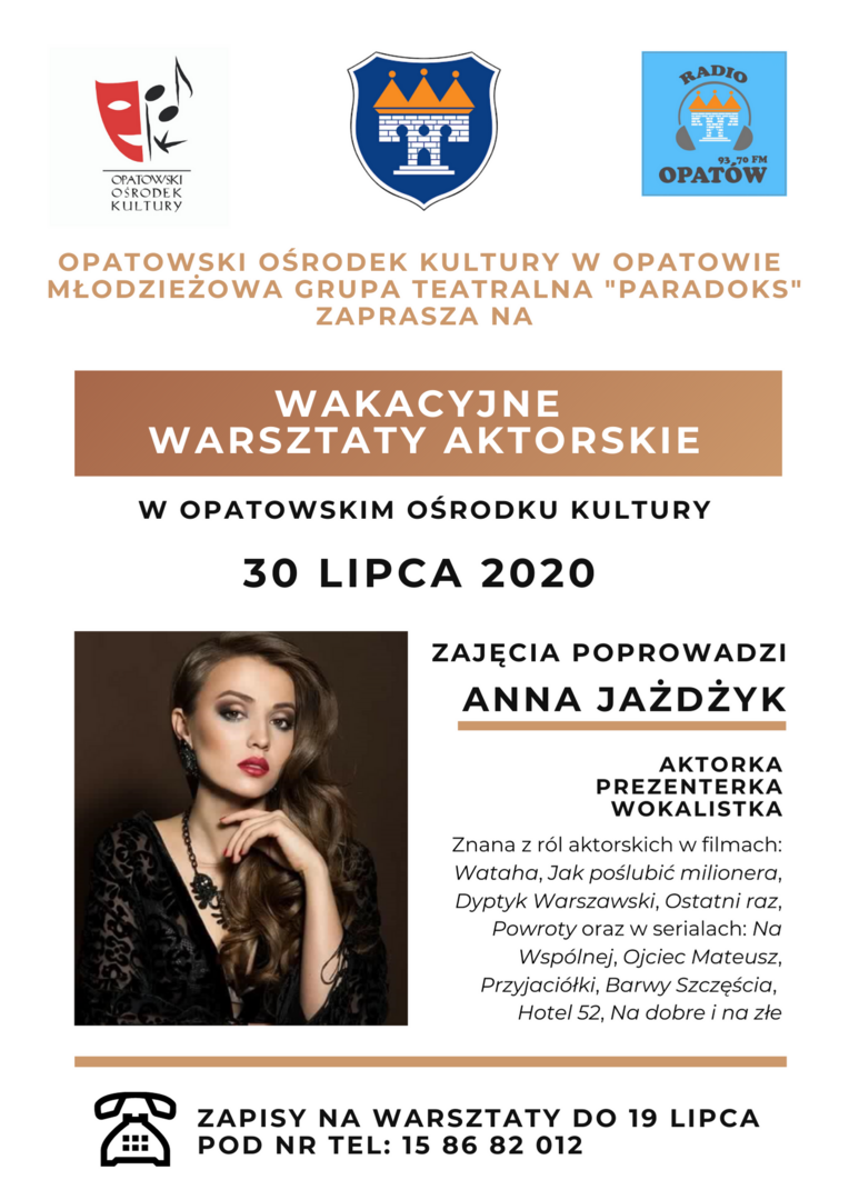 Warsztaty Aktorskie z Anną Jażdżyk - plakat