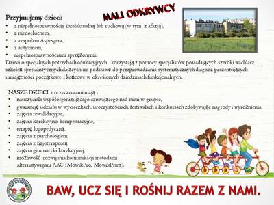 Plakat informacyjny, część 2 -  Przedszkole Samorządowe nr 2 z Oddziałami Integracyjnymi w Szydłowcu Mali Odkrywcy - treść w artykule